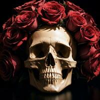 The Skull and Roses on the Black Background photo