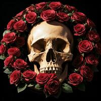 The Skull and Roses on the Black Background photo