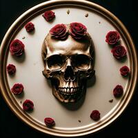 The Skull and Roses on the Black Background photo