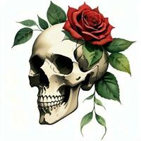 Watercolor Skull and Roses Clipart photo