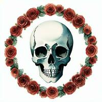 Watercolor Skull and Roses Clipart photo