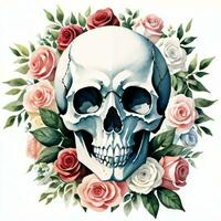 Watercolor Skull and Roses Clipart photo