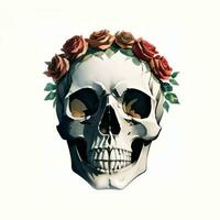 Watercolor Skull and Roses Clipart photo