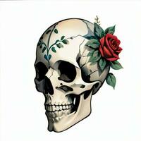 Watercolor Skull and Roses Clipart photo