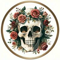 Watercolor Skull and Roses Clipart photo