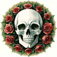 Watercolor Skull and Roses Clipart photo