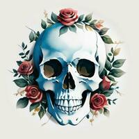 Watercolor Skull and Roses Clipart photo