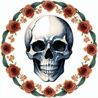 Watercolor Skull and Roses Clipart photo