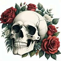 Watercolor Skull and Roses Clipart photo