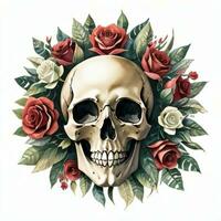 Watercolor Skull and Roses Clipart photo