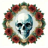 Watercolor Skull and Roses Clipart photo