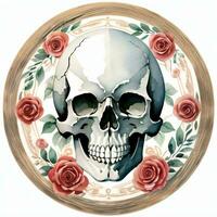 Watercolor Skull and Roses Clipart photo