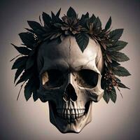 Skull and foliage on the black background photo