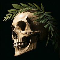 Skull and foliage on the black background photo