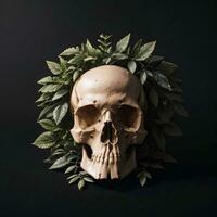 Skull and foliage on the black background photo