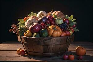 Studio Photo of the Basket With Autumn Harvest Vegetables