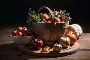 Studio Photo of the Basket With Autumn Harvest Vegetables