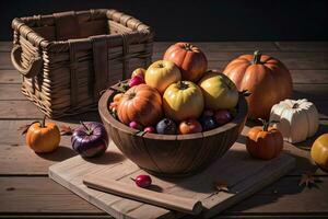 Studio Photo of the Basket With Autumn Harvest Vegetables