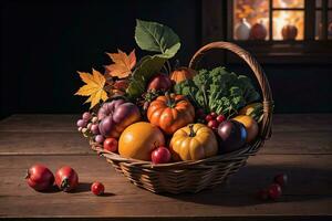 Studio Photo of the Basket With Autumn Harvest Vegetables