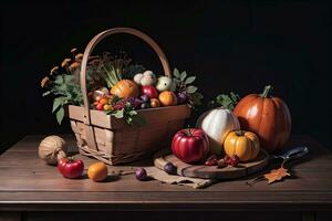 Studio Photo of the Basket With Autumn Harvest Vegetables