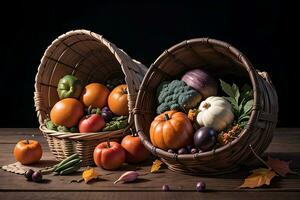 Studio Photo of the Basket With Autumn Harvest Vegetables