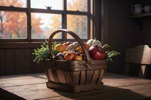 Studio Photo of the Basket With Autumn Harvest Vegetables