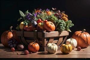 Studio Photo of the Basket With Autumn Harvest Vegetables