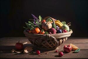 estudio foto de el cesta con otoño cosecha vegetales