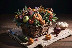 Studio Photo of the Basket With Autumn Harvest Vegetables