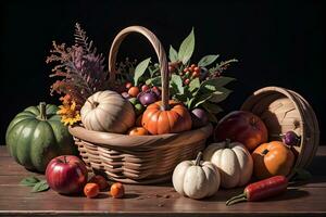 Studio Photo of the Basket With Autumn Harvest Vegetables