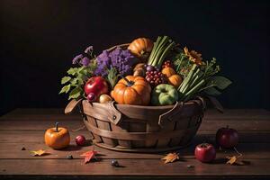 Studio Photo of the Basket With Autumn Harvest Vegetables