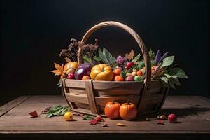 Studio Photo of the Basket With Autumn Harvest Vegetables