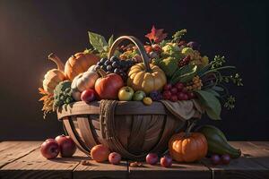 Studio Photo of the Basket With Autumn Harvest Vegetables