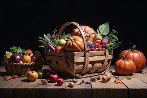 Studio Photo of the Basket With Autumn Harvest Vegetables