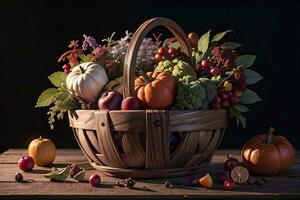 Studio Photo of the Basket With Autumn Harvest Vegetables