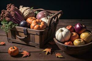 Studio Photo of the Basket With Autumn Harvest Vegetables