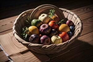 estudio foto de el cesta con otoño cosecha vegetales