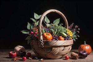 Studio Photo of the Basket With Autumn Harvest Vegetables