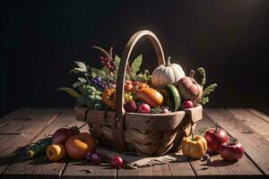 Studio Photo of the Basket With Autumn Harvest Vegetables