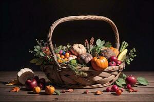 estudio foto de el cesta con otoño cosecha vegetales