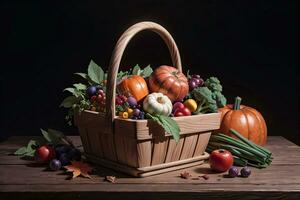 Studio Photo of the Basket With Autumn Harvest Vegetables