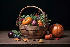 estudio foto de el cesta con otoño cosecha vegetales