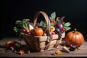 Studio Photo of the Basket With Autumn Harvest Vegetables