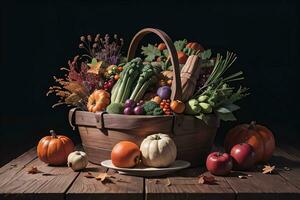 Studio Photo of the Basket With Autumn Harvest Vegetables