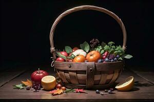 Studio Photo of the Basket With Autumn Harvest Vegetables