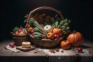 Studio Photo of the Basket With Autumn Harvest Vegetables