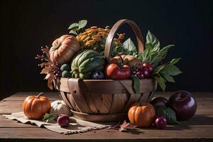 Studio Photo of the Basket With Autumn Harvest Vegetables