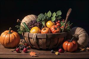 Studio Photo of the Basket With Autumn Harvest Vegetables