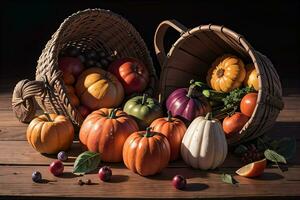 Studio Photo of the Basket With Autumn Harvest Vegetables