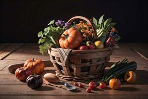 Studio Photo of the Basket With Autumn Harvest Vegetables